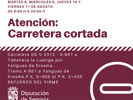 Imagen Con una inversión de 210.266 euros, la Diputación ejecutará esta semana las obras de refuerzo del firme de la carretera SG-V-3313 entre Yanguas de Eresma y Tabanera la Luenga